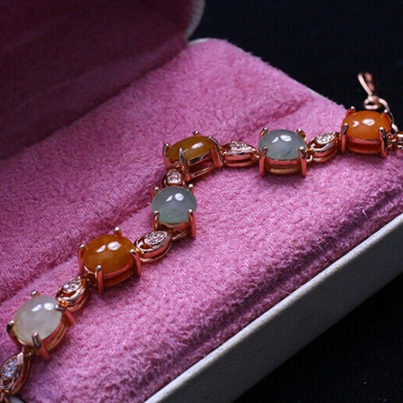 100% natural 14ct grade A icy orange green jade jadeite bracelet silver 925 - Picture 3 of 3